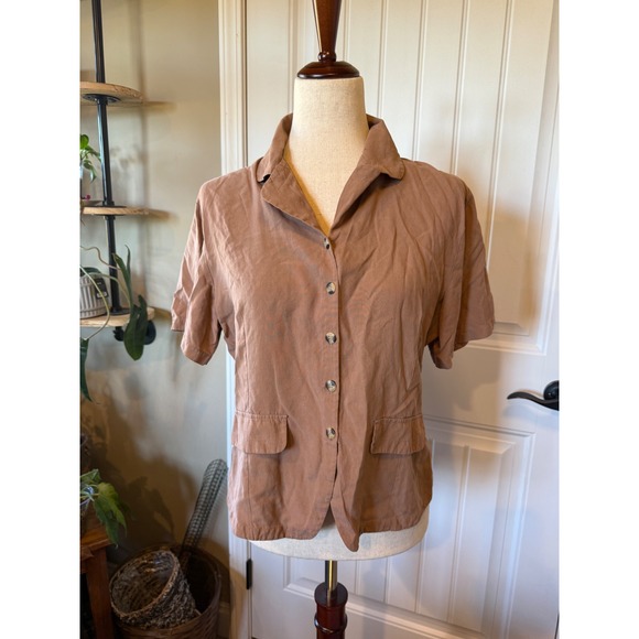 Anna And Frank Tops - Anna and Frank Silk Short Sleeve Button Up Top Size M Brown